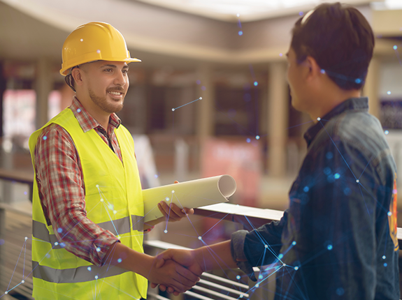 construction worker shaking hands